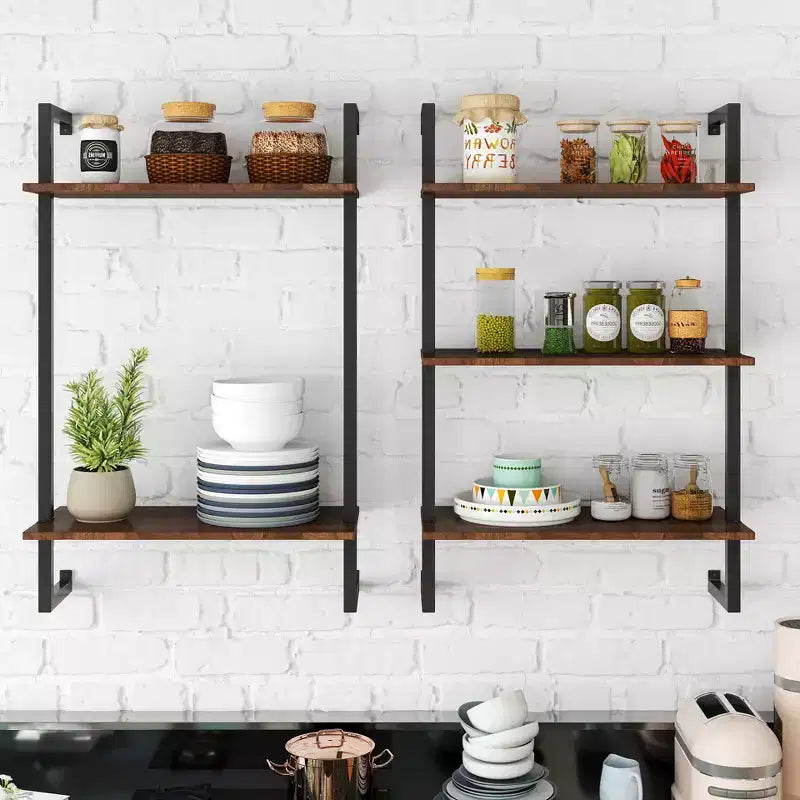 CLIHOME 2 Pieces Utility Storage Shelves, Wall-Mounted Bathroom Shelves, Wood Hanging Storage Bookshelf