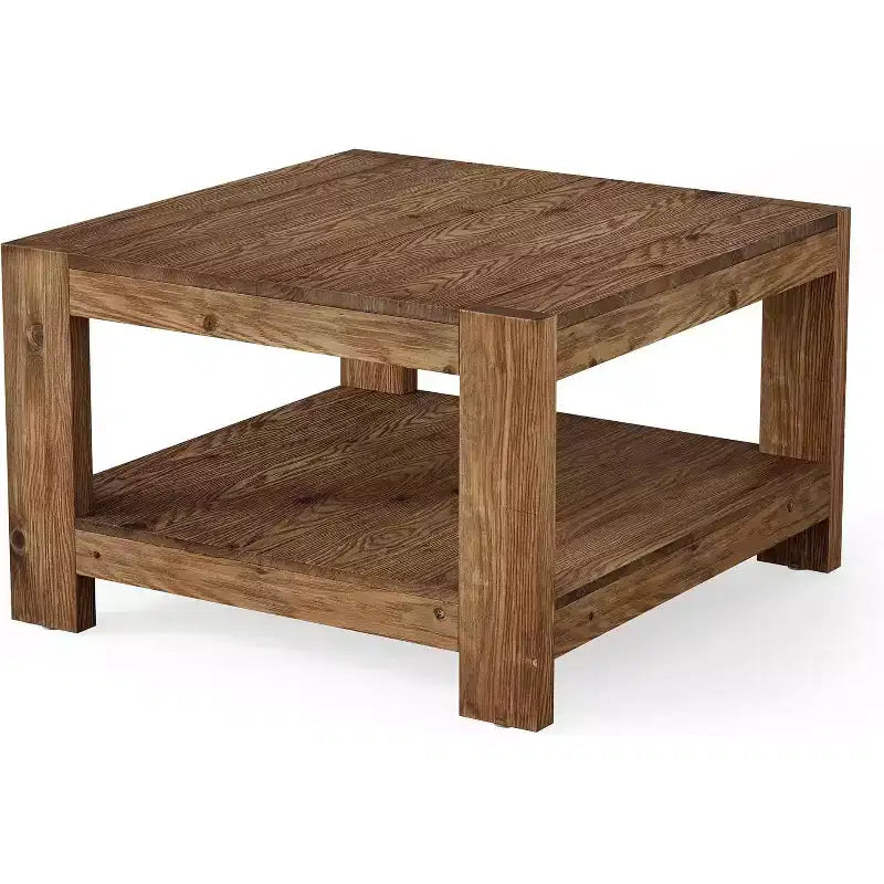 Lantine 2-Tier Solid Wood Coffee Table, 31.5 Square Farmhouse Center Table Tea Cocktail Table for Living Room, Small Space