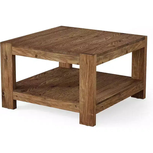 Lantine 2-Tier Solid Wood Coffee Table, 31.5 Square Farmhouse Center Table Tea Cocktail Table for Living Room, Small Space