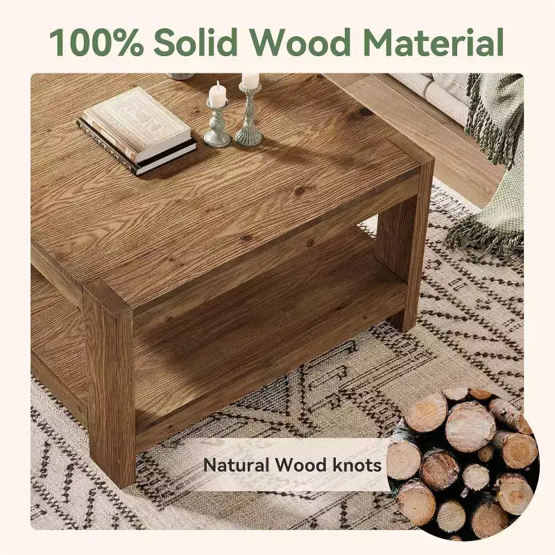 Table basse en bois massif à 2 niveaux, table centrale de ferme carrée de 80 cm pour salon, petite table à thé/cocktail pour petits espaces