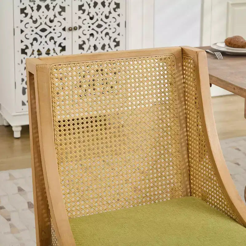 Chaises de salle à manger en rotin de ferme, chaises d'appoint style bohème, revêtement en lin doux, chaises de cuisine en bois d'hévéa massif, décoration d'intérieur, capacité de 136 kg