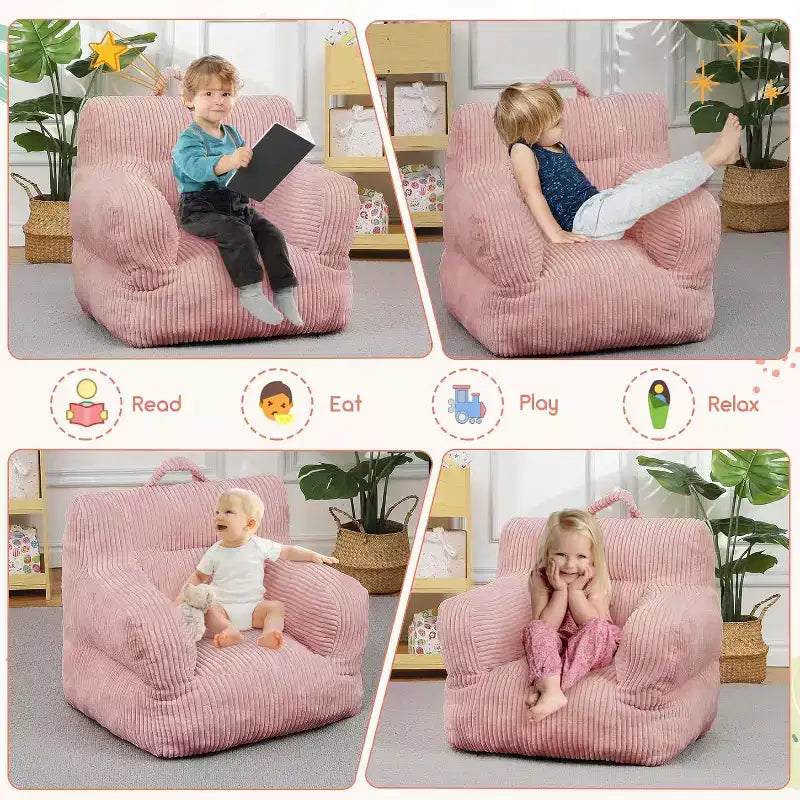 Canapé pouf en velours côtelé rose