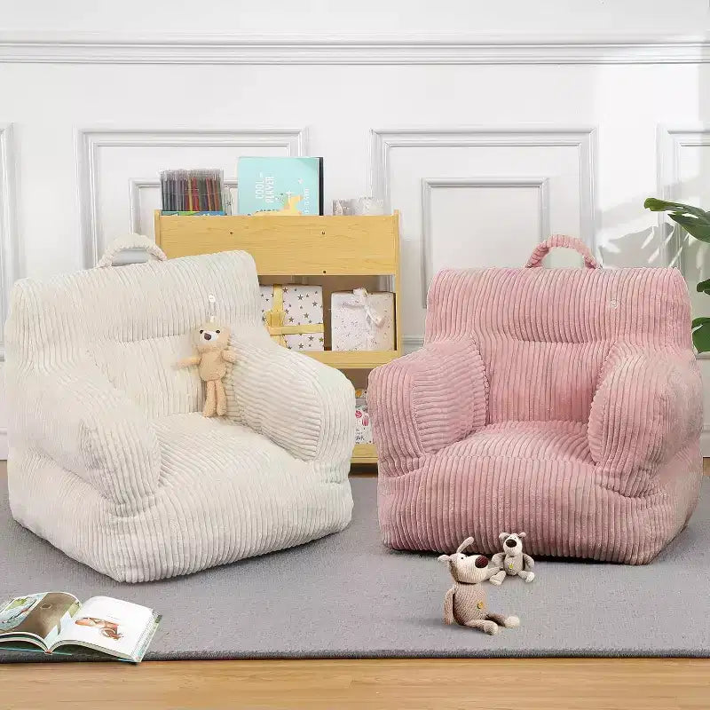 Canapé pouf en velours côtelé rose