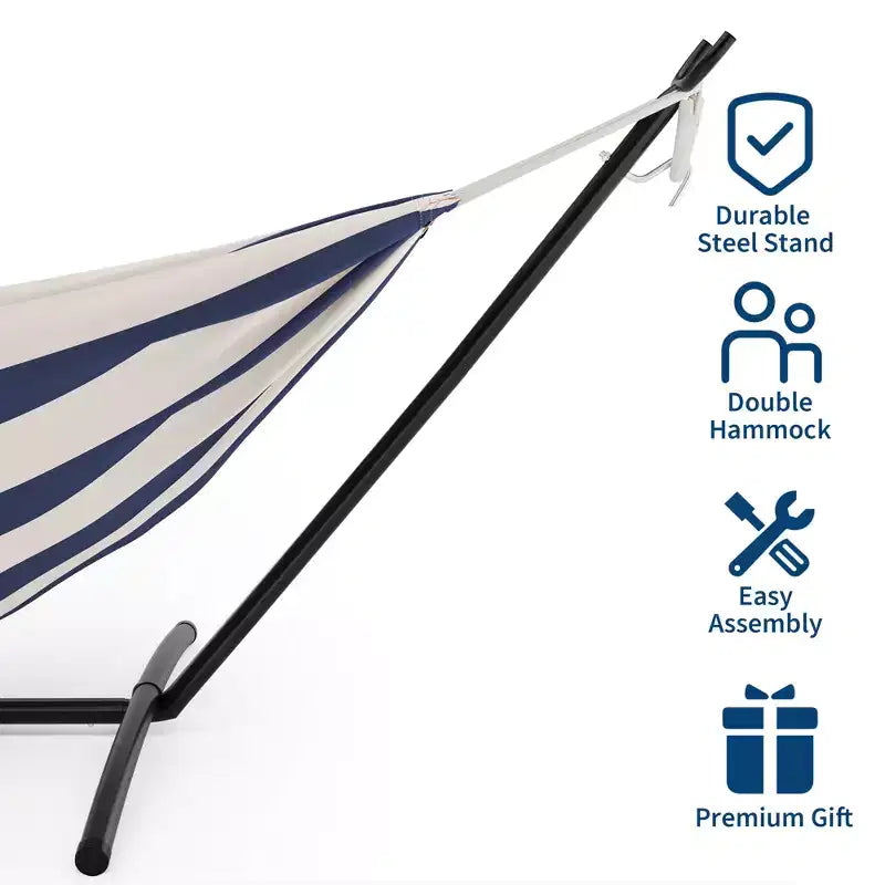 Hamac double doux avec cadre en acier, lit brésilien en coton pour l'intérieur et l'extérieur, livré avec sac de transport, pour 2 personnes, parfait pour les loisirs