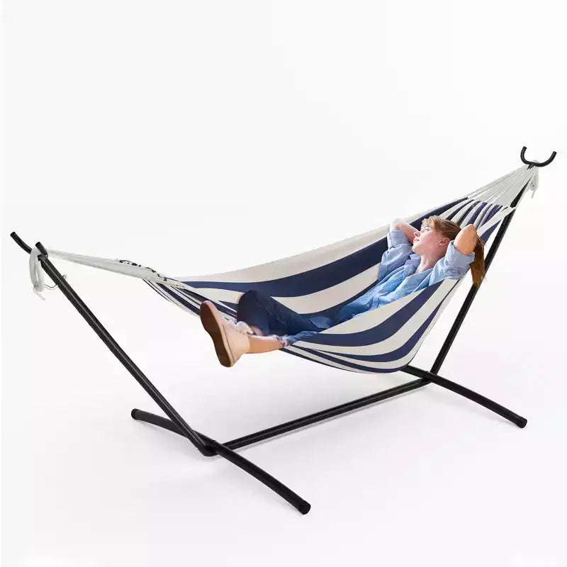 Hamac double doux avec cadre en acier, lit brésilien en coton pour l'intérieur et l'extérieur, livré avec sac de transport, pour 2 personnes, parfait pour les loisirs
