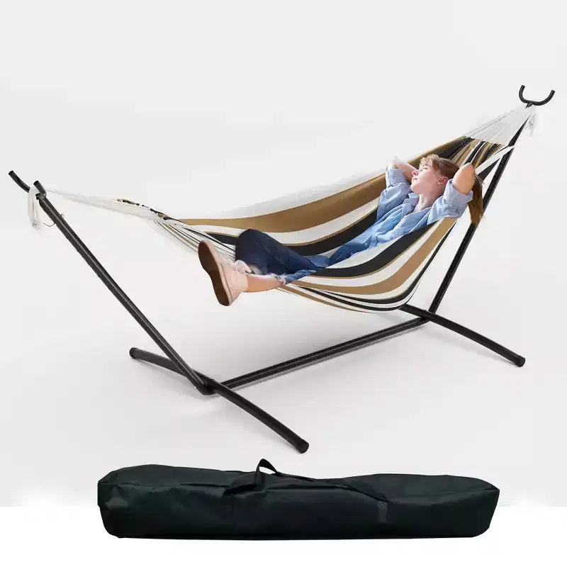 Hamac double doux avec cadre en acier, lit brésilien en coton pour l'intérieur et l'extérieur, livré avec sac de transport, pour 2 personnes, parfait pour les loisirs