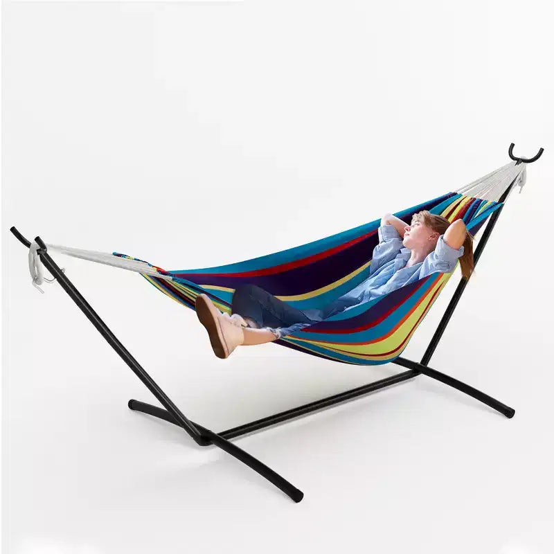 Hamac double doux avec cadre en acier, lit brésilien en coton pour l'intérieur et l'extérieur, livré avec sac de transport, pour 2 personnes, parfait pour les loisirs