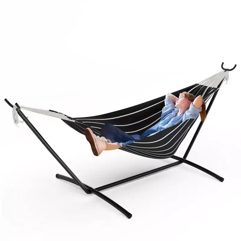 Hamac double doux avec cadre en acier, lit brésilien en coton pour l'intérieur et l'extérieur, livré avec sac de transport, pour 2 personnes, parfait pour les loisirs