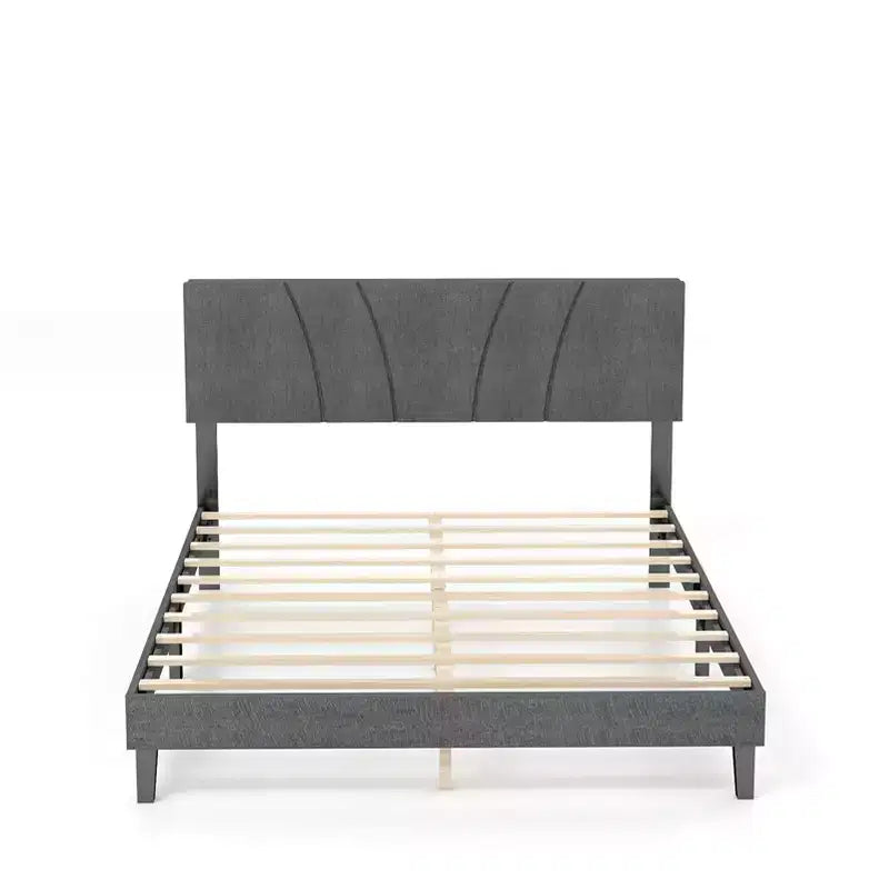 Cadre de lit Queen Size élégant avec sommier à lattes et tête de lit en bois robuste pour chambre à coucher