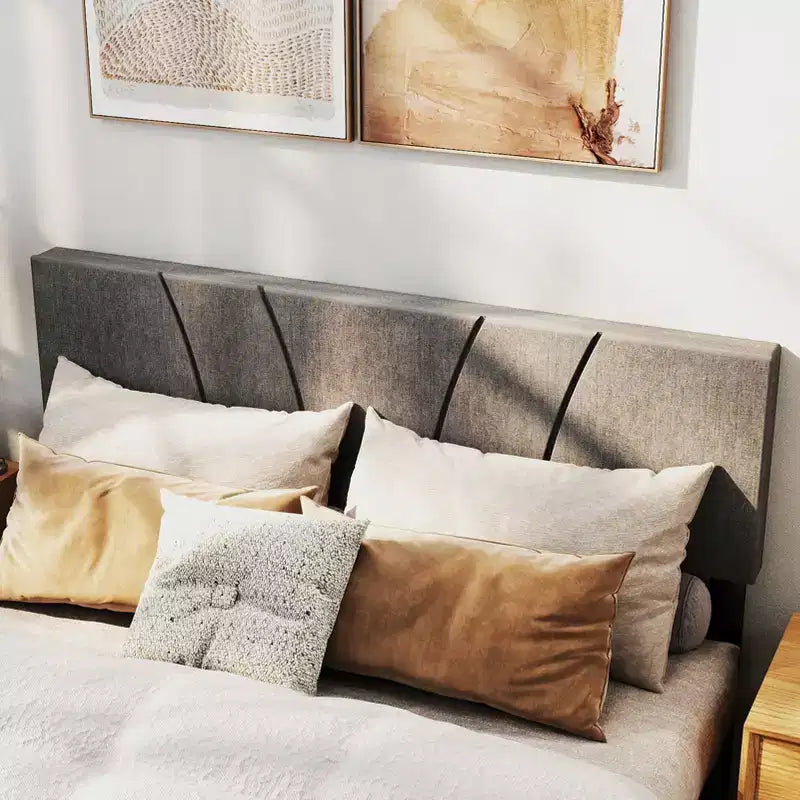 Cadre de lit Queen Size élégant avec sommier à lattes et tête de lit en bois robuste pour chambre à coucher
