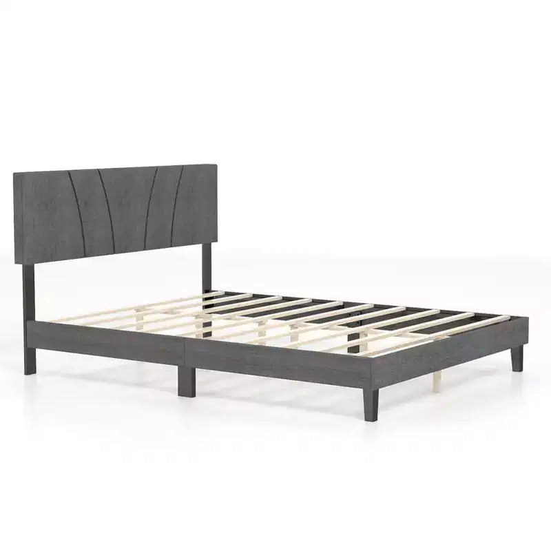 Cadre de lit Queen Size élégant avec sommier à lattes et tête de lit en bois robuste pour chambre à coucher