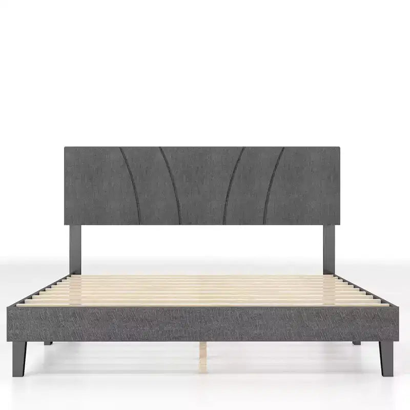 Cadre de lit Queen Size élégant avec sommier à lattes et tête de lit en bois robuste pour chambre à coucher