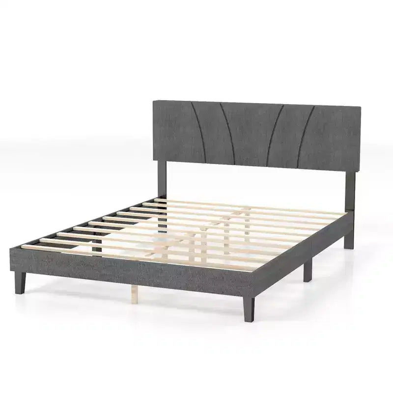 Cadre de lit Queen Size élégant avec sommier à lattes et tête de lit en bois robuste pour chambre à coucher