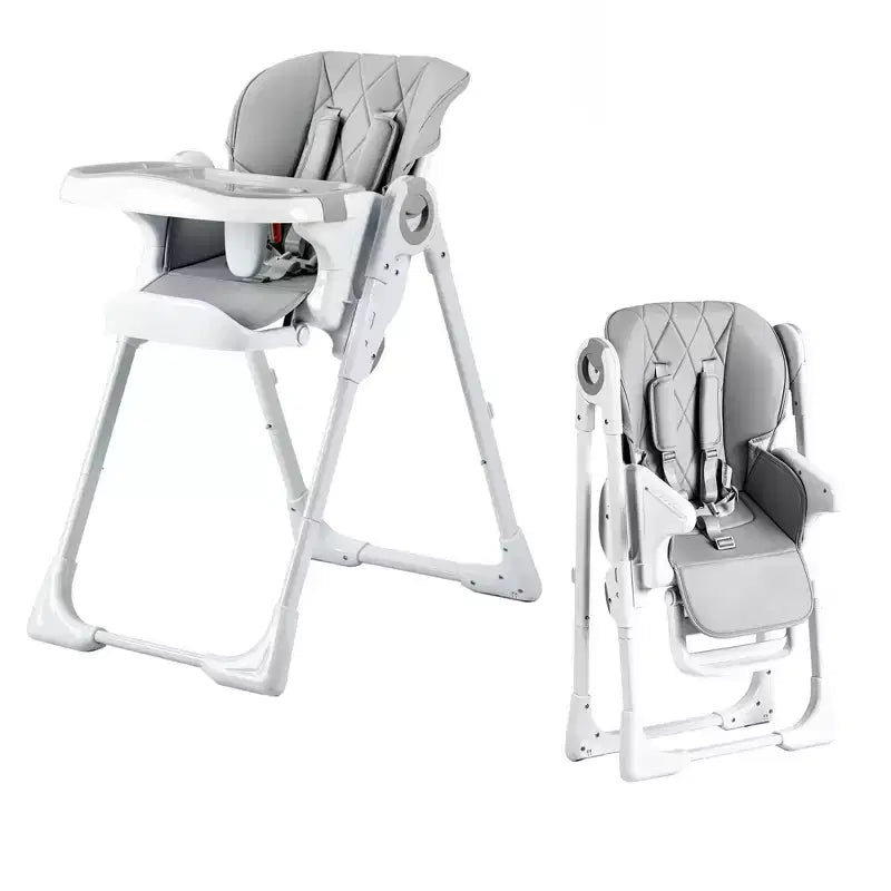 GustoWave Garvee Baby High Chair, Foldable Highchair for Babies & Toddlers, Adjustable Height & Recline, Removable Tray, Easy Clean, Grey