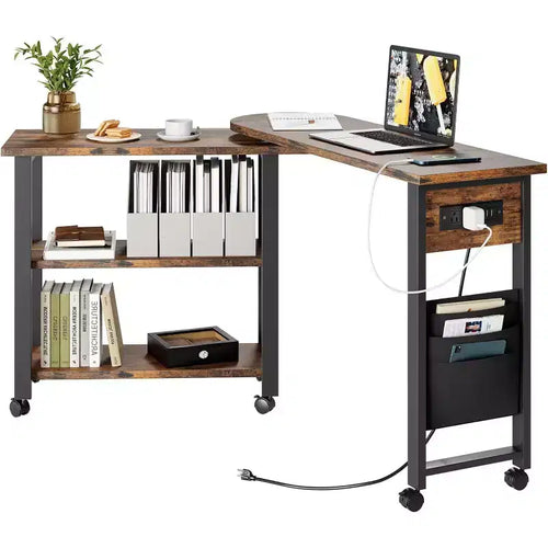 Acekool 360 Rotating End Table, Swivel Side Table with Storage and Lockable Wheels for Living Room