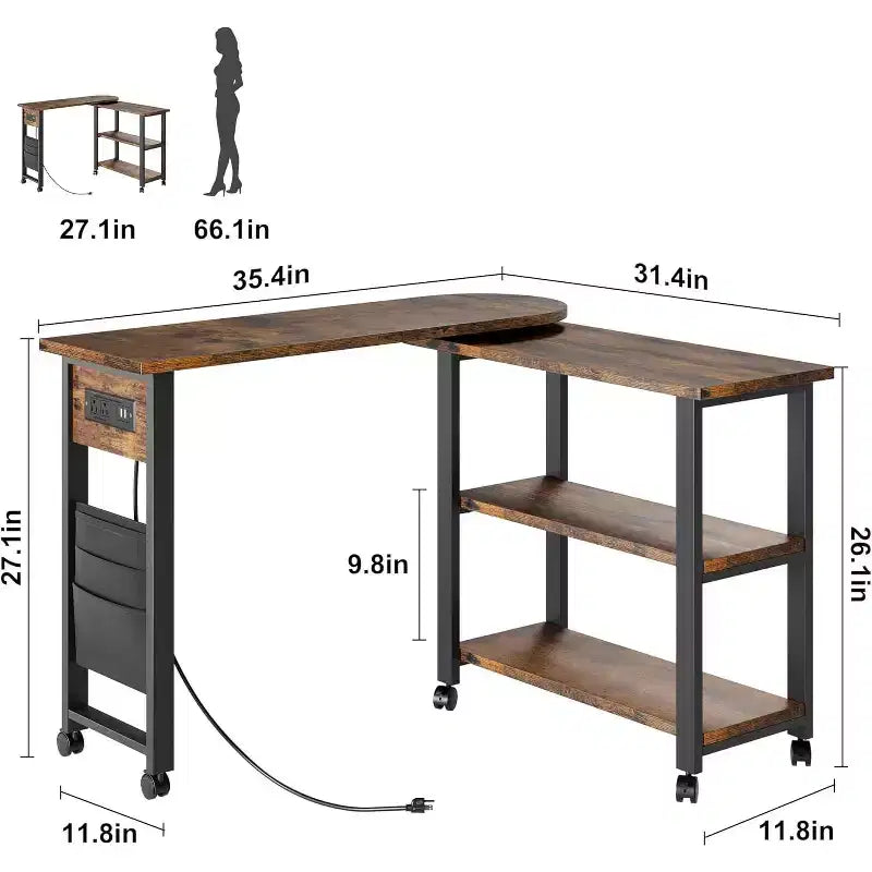 Table d'appoint rotative à 360°, table d'appoint pivotante avec rangement et roulettes verrouillables pour salon