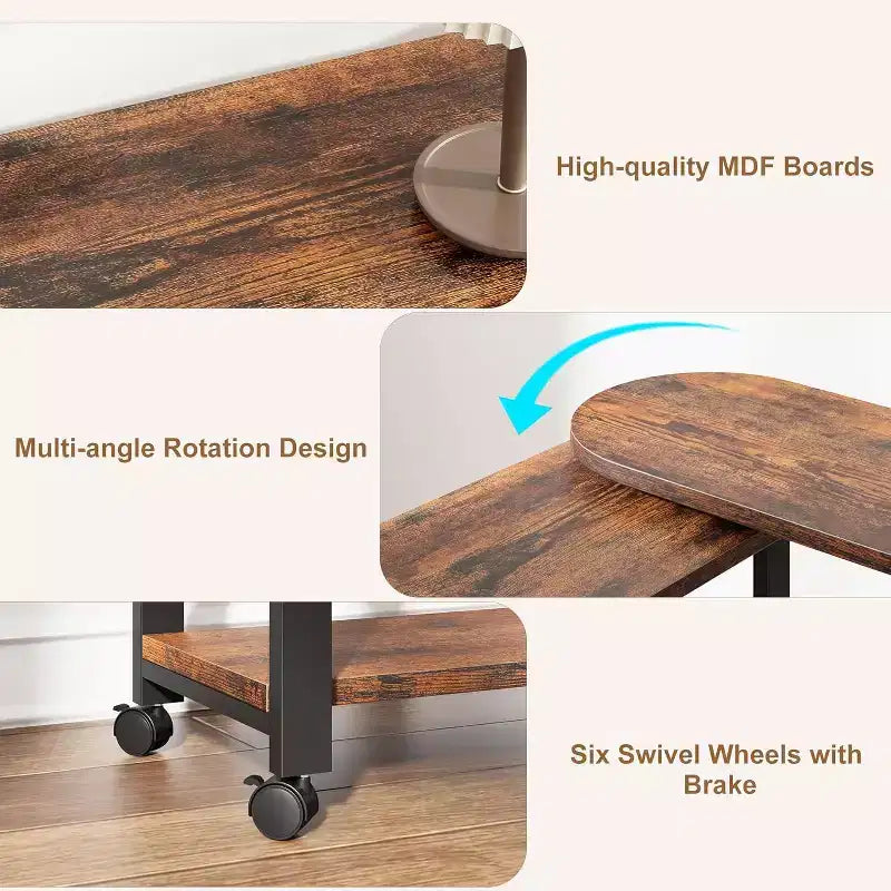 Table d'appoint rotative à 360°, table d'appoint pivotante avec rangement et roulettes verrouillables pour salon