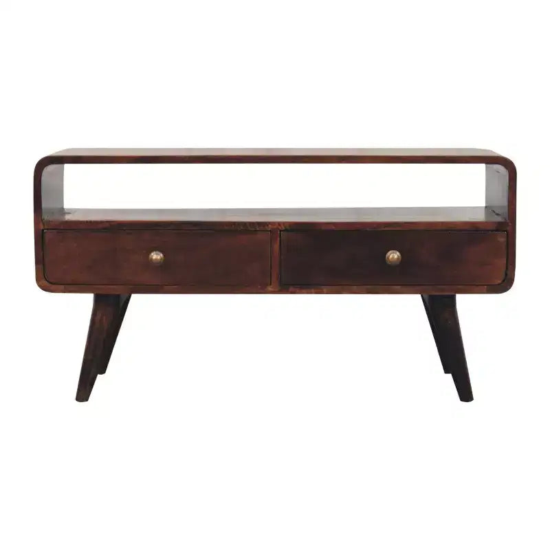 HomeRoots 35 Walnut Solid Wood Enclosed and Open Storage TV Stand