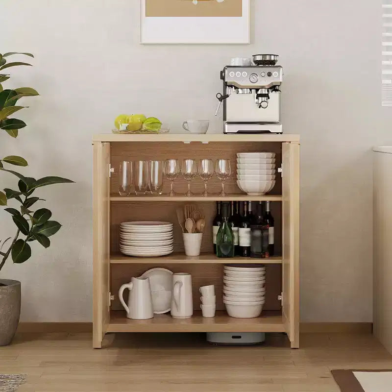 Buffet en rotin - Armoire de rangement de cuisine autoportante avec étagères réglables - Meuble bar à café pour salon et salle à manger