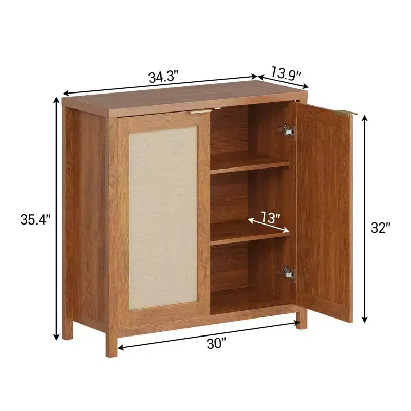 Buffet en rotin - Armoire de rangement de cuisine autoportante avec étagères réglables - Meuble bar à café pour salon et salle à manger