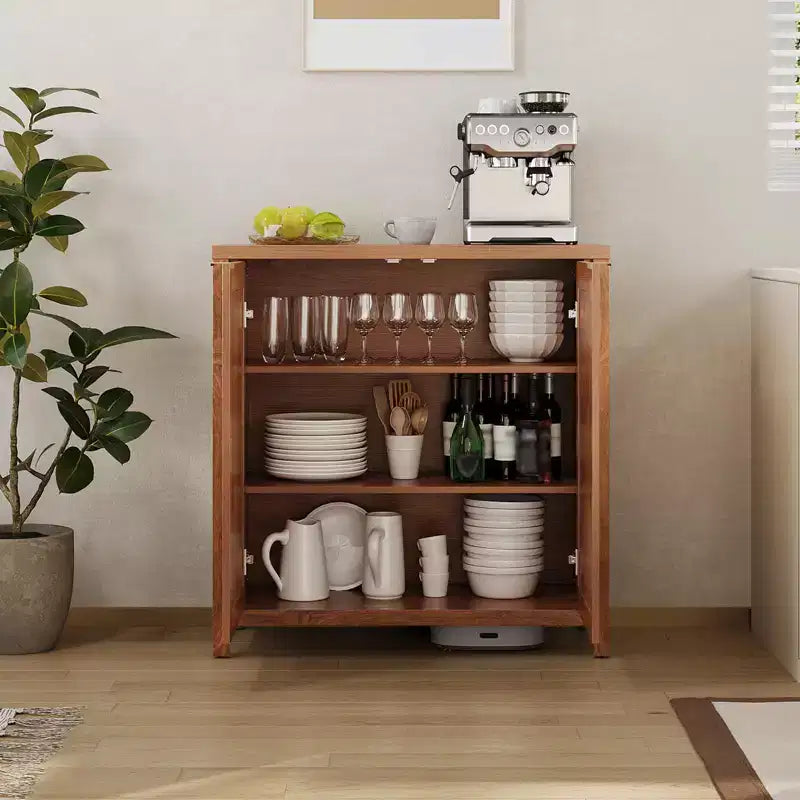 Buffet en rotin - Armoire de rangement de cuisine autoportante avec étagères réglables - Meuble bar à café pour salon et salle à manger
