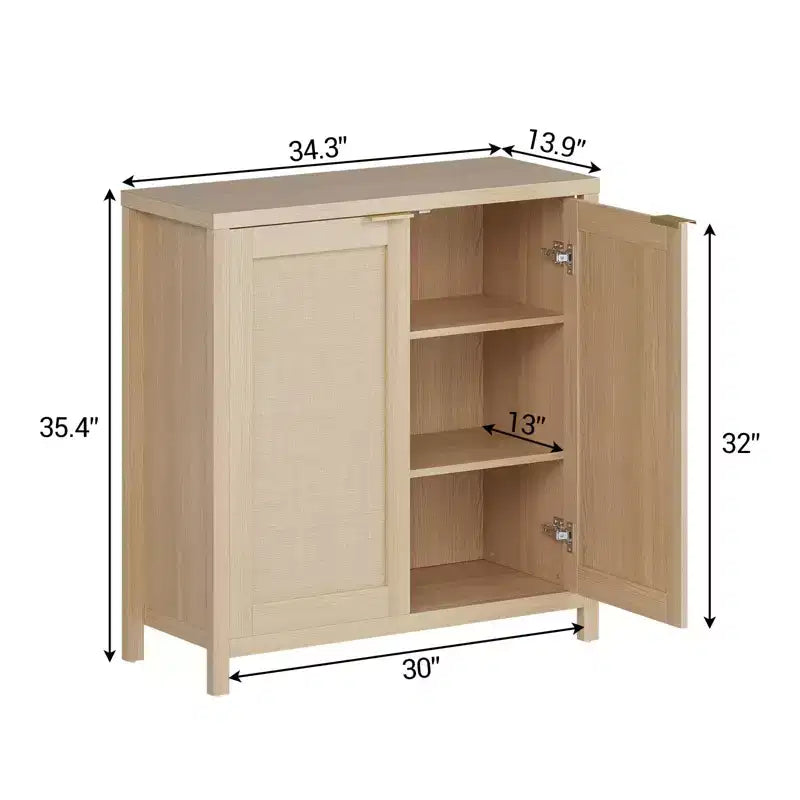 Buffet en rotin - Armoire de rangement de cuisine autoportante avec étagères réglables - Meuble bar à café pour salon et salle à manger