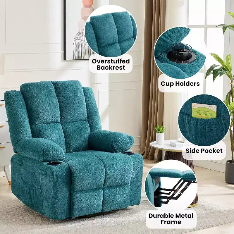 Fauteuil inclinable électrique surdimensionné en lin, fauteuil de massage chauffant à 8 points avec rangement pour personnes âgées