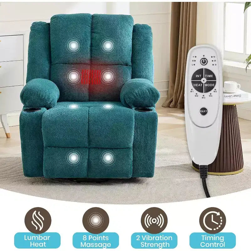 Fauteuil inclinable électrique surdimensionné en lin, fauteuil de massage chauffant à 8 points avec rangement pour personnes âgées