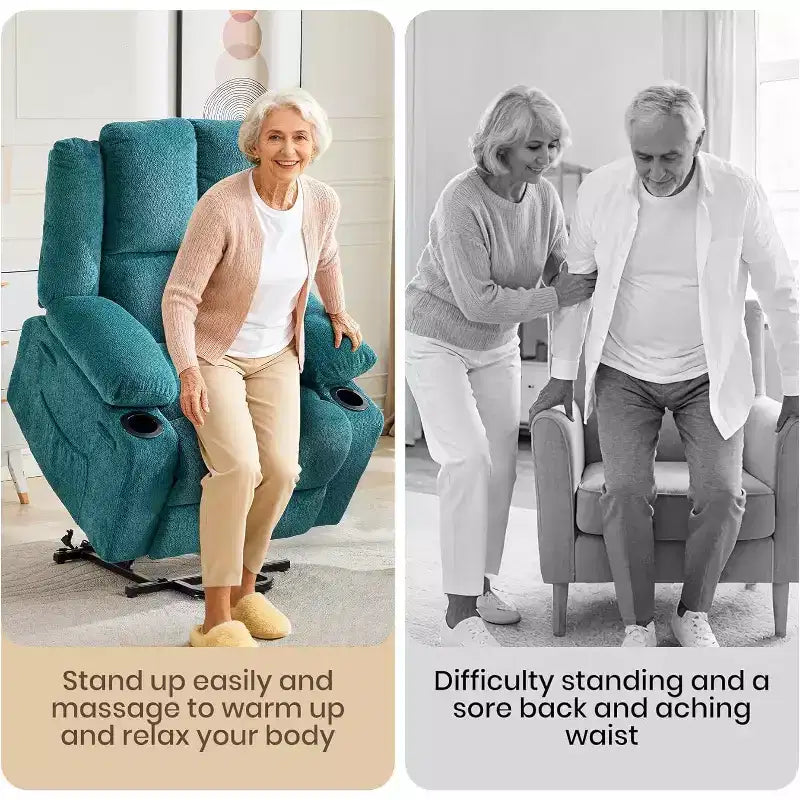 Fauteuil inclinable électrique surdimensionné en lin, fauteuil de massage chauffant à 8 points avec rangement pour personnes âgées