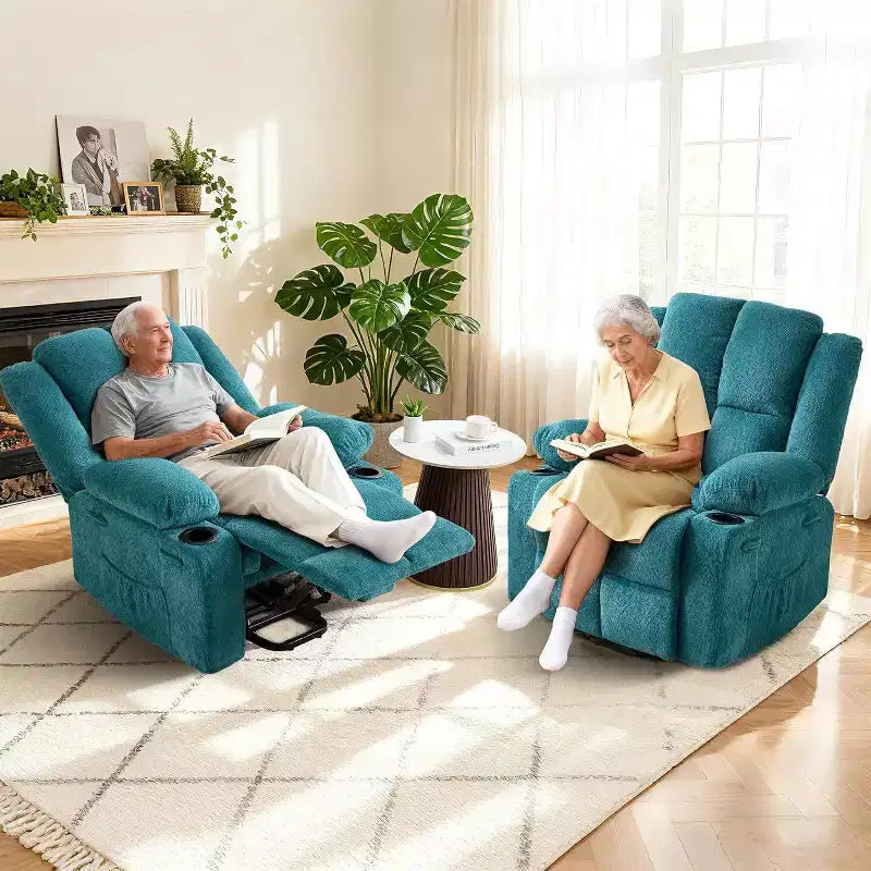 Fauteuil inclinable électrique surdimensionné en lin, fauteuil de massage chauffant à 8 points avec rangement pour personnes âgées