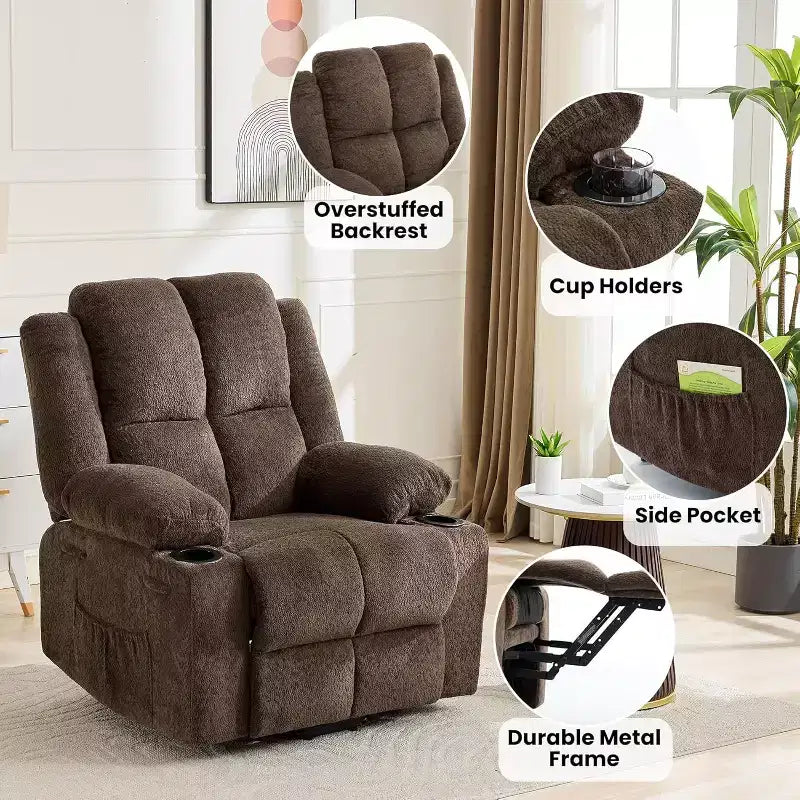 Fauteuil inclinable électrique surdimensionné en lin, fauteuil de massage chauffant à 8 points avec rangement pour personnes âgées