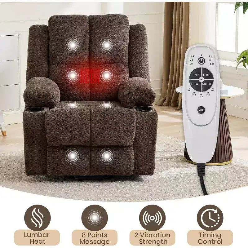 Fauteuil inclinable électrique surdimensionné en lin, fauteuil de massage chauffant à 8 points avec rangement pour personnes âgées