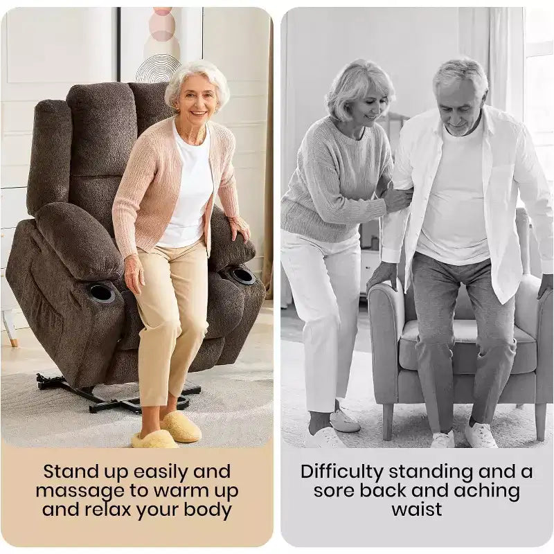 Fauteuil inclinable électrique surdimensionné en lin, fauteuil de massage chauffant à 8 points avec rangement pour personnes âgées