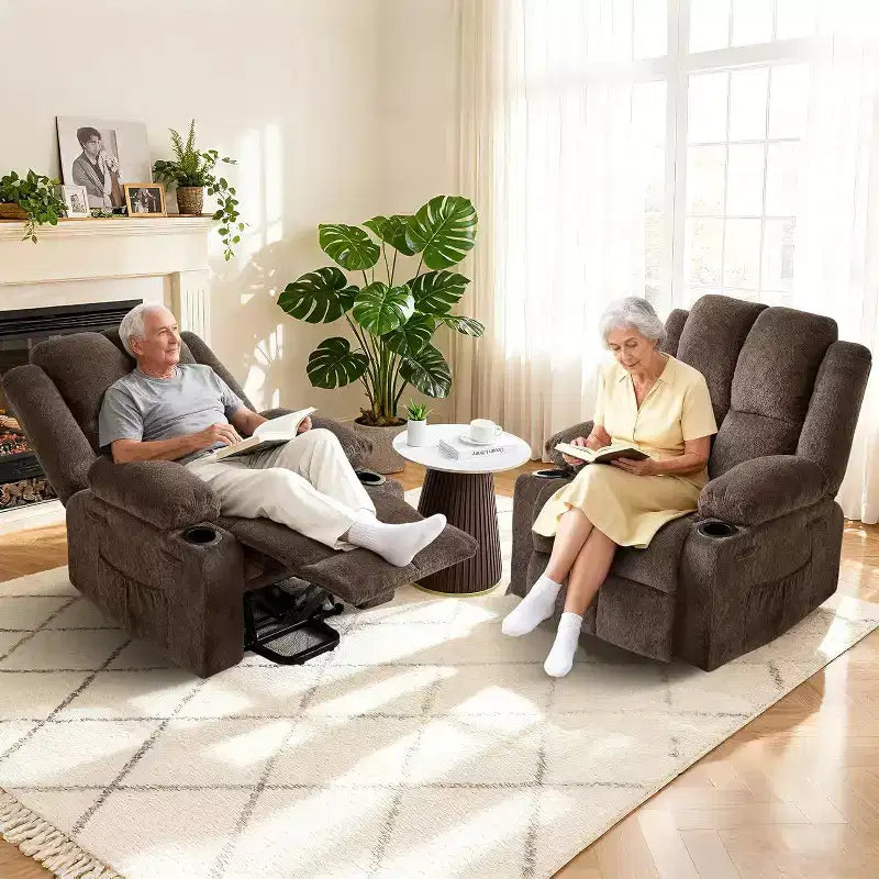 Fauteuil inclinable électrique surdimensionné en lin, fauteuil de massage chauffant à 8 points avec rangement pour personnes âgées