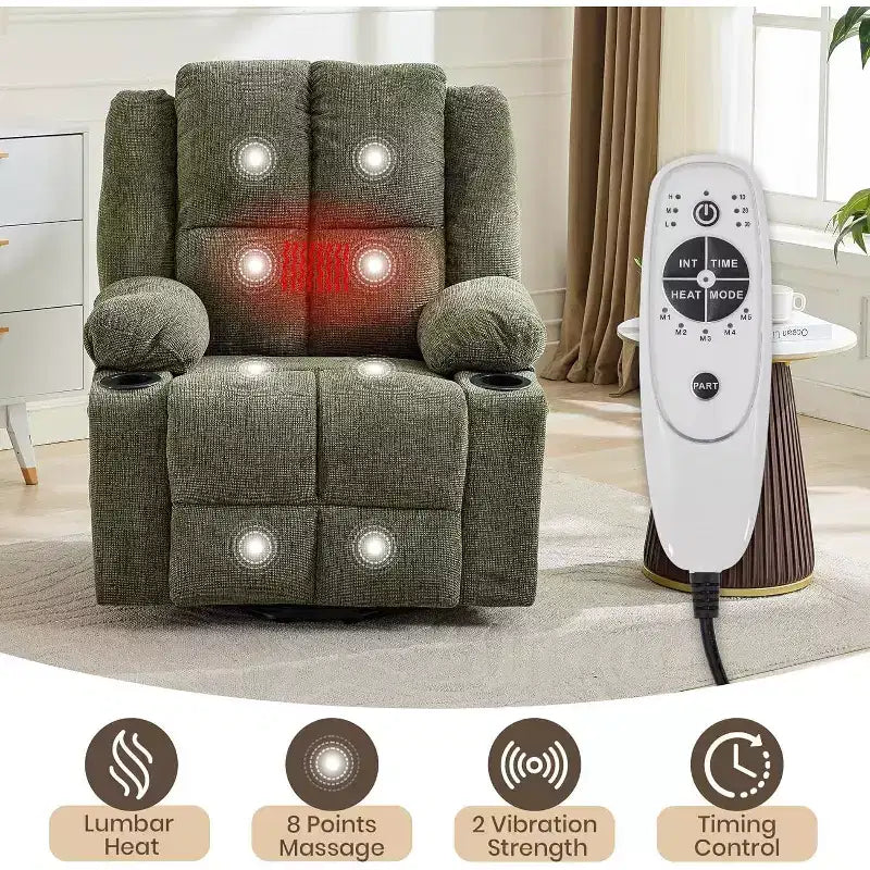 Fauteuil inclinable électrique surdimensionné en lin, fauteuil de massage chauffant à 8 points avec rangement pour personnes âgées