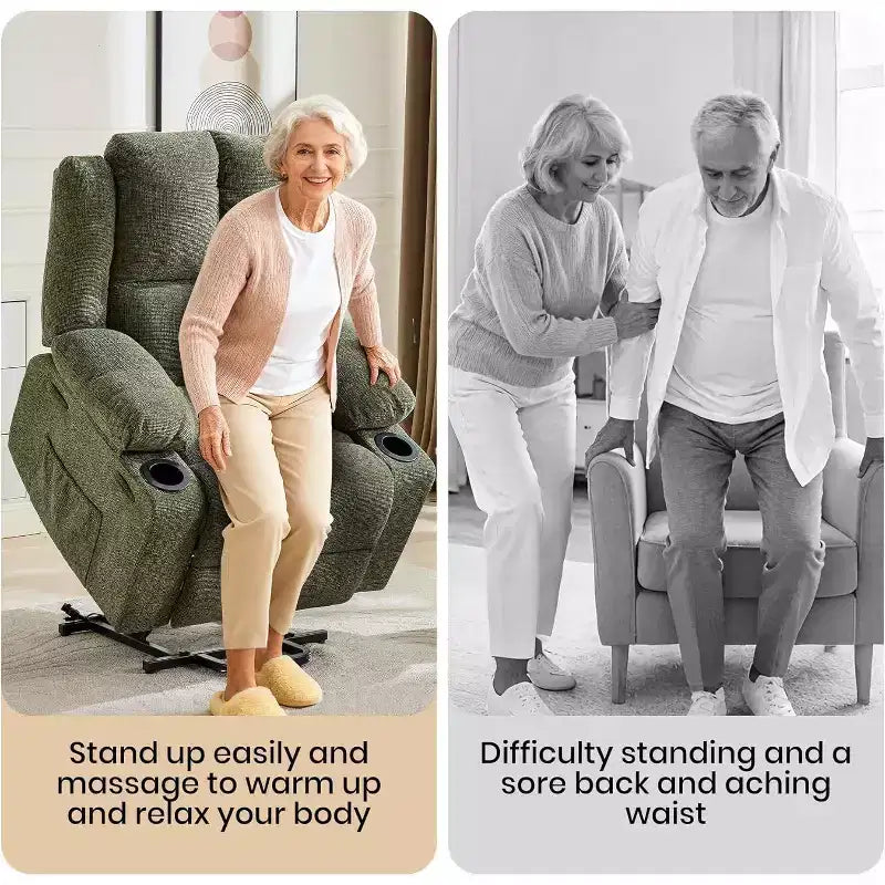 Fauteuil inclinable électrique surdimensionné en lin, fauteuil de massage chauffant à 8 points avec rangement pour personnes âgées