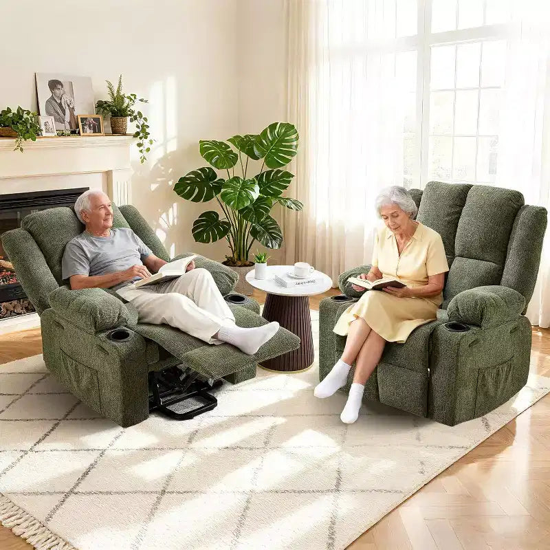 Fauteuil inclinable électrique surdimensionné en lin, fauteuil de massage chauffant à 8 points avec rangement pour personnes âgées