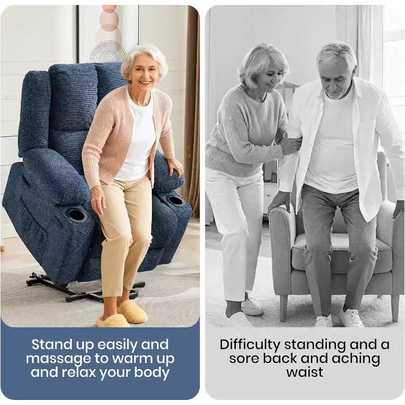 Fauteuil inclinable électrique surdimensionné en lin, fauteuil de massage chauffant à 8 points avec rangement pour personnes âgées