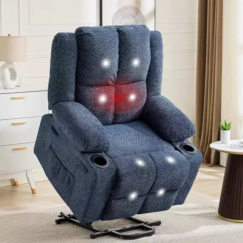 Acekool Oversized Power Lift Recliner Chair Linen, 8-Point Massage Heat Chair with Storage for Elderly