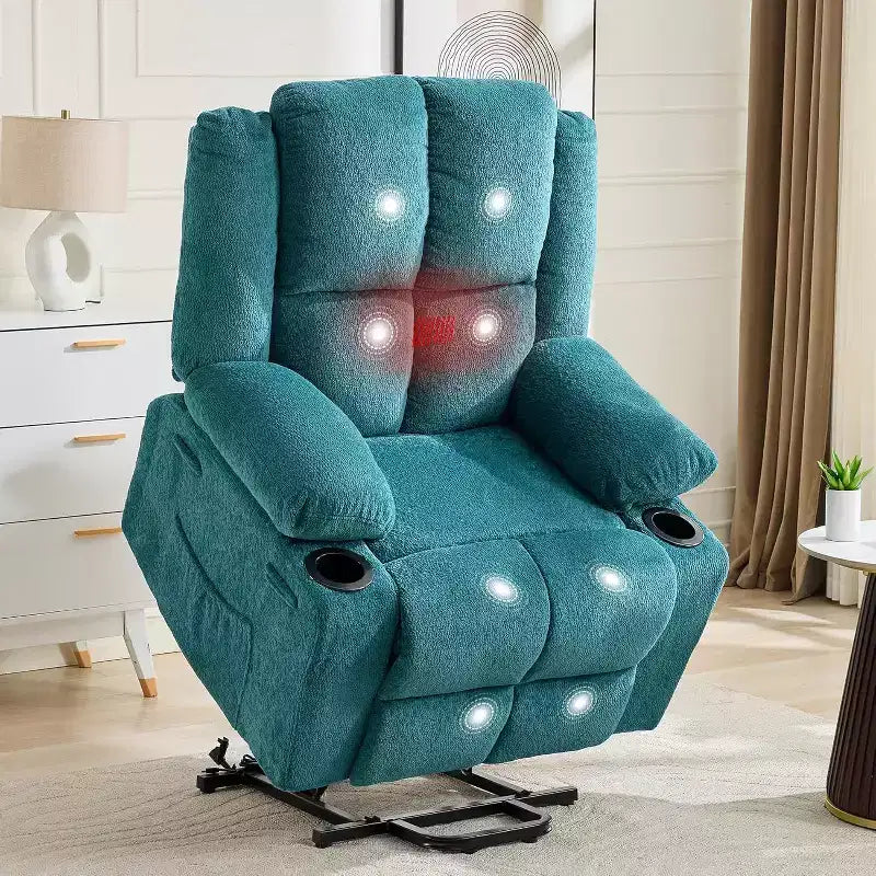 Fauteuil inclinable électrique surdimensionné en lin, fauteuil de massage chauffant à 8 points avec rangement pour personnes âgées