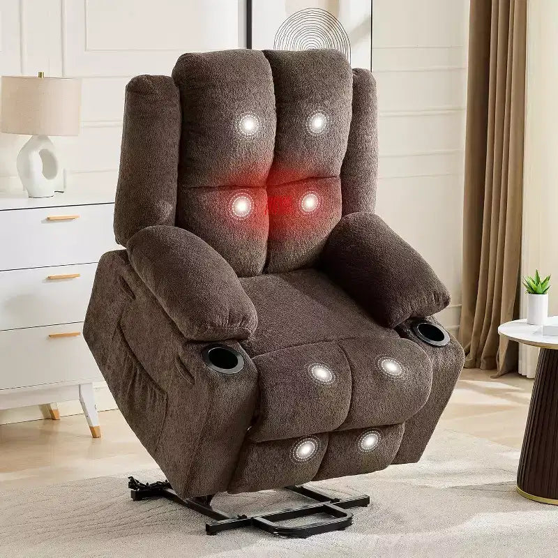 Fauteuil inclinable électrique surdimensionné en lin, fauteuil de massage chauffant à 8 points avec rangement pour personnes âgées