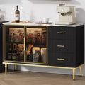 Sideboard Buffet Cabinet with Drawers, Large Fluted Kitchen Storage Cabinet with 2 Glass Doors, Faux Marble Top