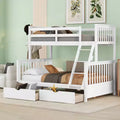 Bellemave Twin-Over-Full Bunk Bed with Ladders & 2 Storage Drawers, Solid Pine Frame, Convertible to 2 Beds, White, Space-Saving Design