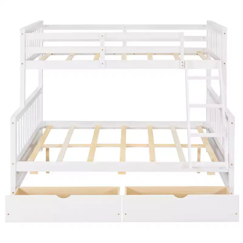 Lit superposé jumeau sur grand lit avec échelles et 2 tiroirs de rangement, cadre en pin massif, convertible en 2 lits, blanc, conception peu encombrante
