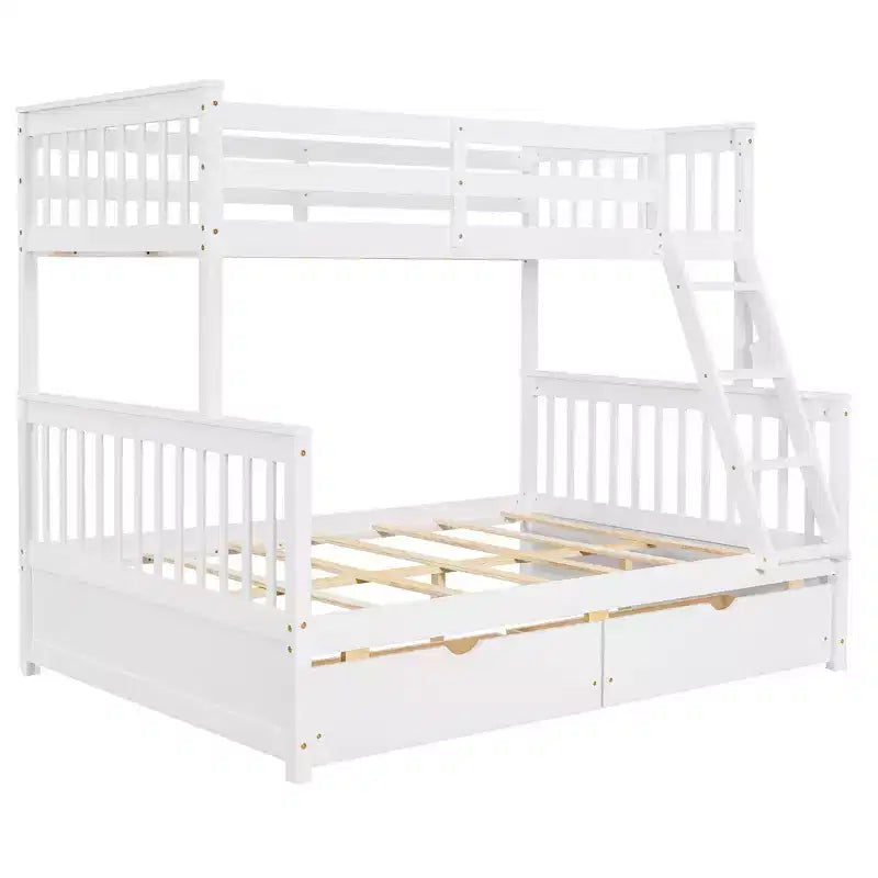 Lit superposé jumeau sur grand lit avec échelles et 2 tiroirs de rangement, cadre en pin massif, convertible en 2 lits, blanc, conception peu encombrante