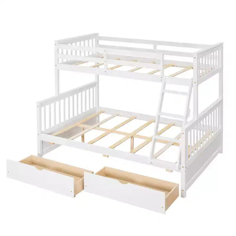 Lit superposé jumeau sur grand lit avec échelles et 2 tiroirs de rangement, cadre en pin massif, convertible en 2 lits, blanc, conception peu encombrante