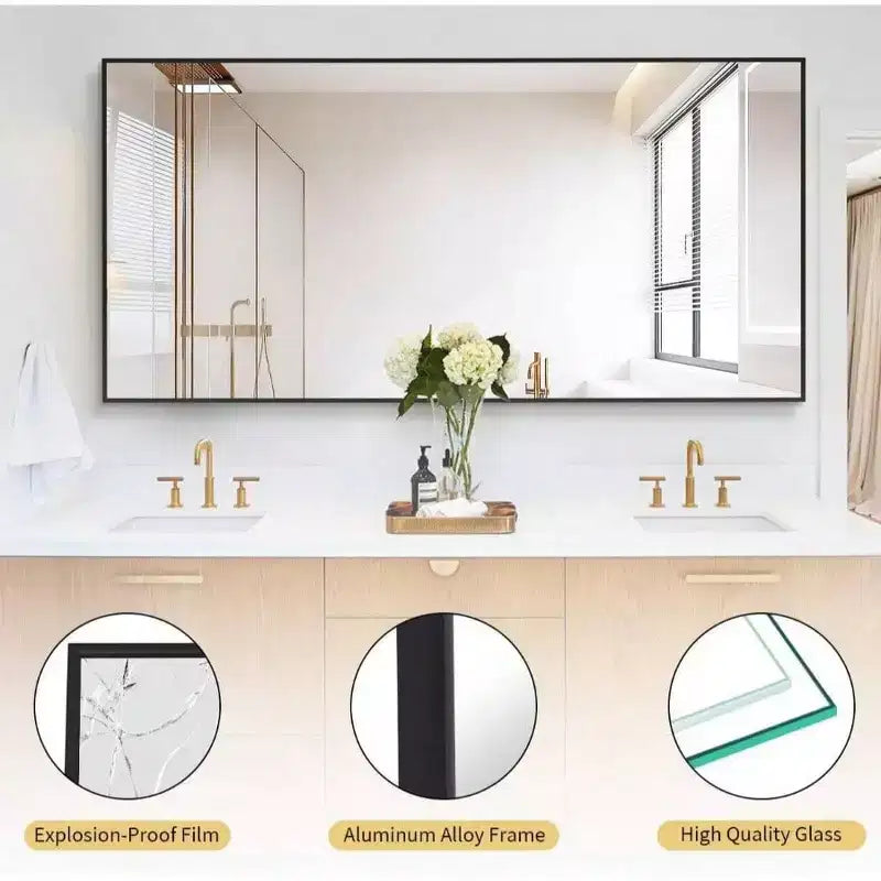 Miroir pleine longueur noir 71x31 avec support. Peut être utilisé comme miroir mural, sur pied ou suspendu.