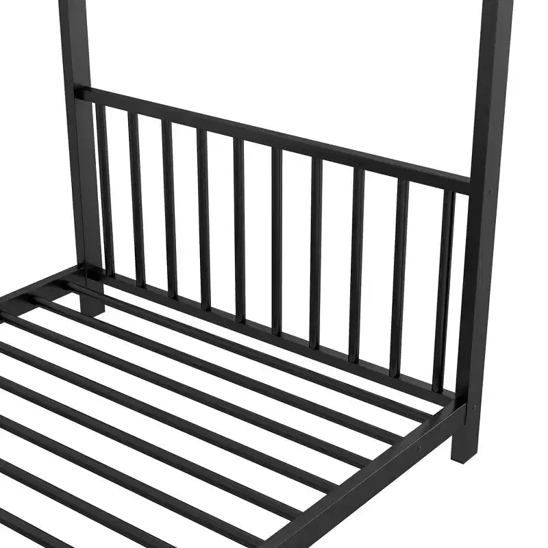 Lit cabane jumeau en métal pour enfants, lit plateforme Montessori avec cadre de toit, métal robuste, pas besoin de sommier, noir/blanc/rose