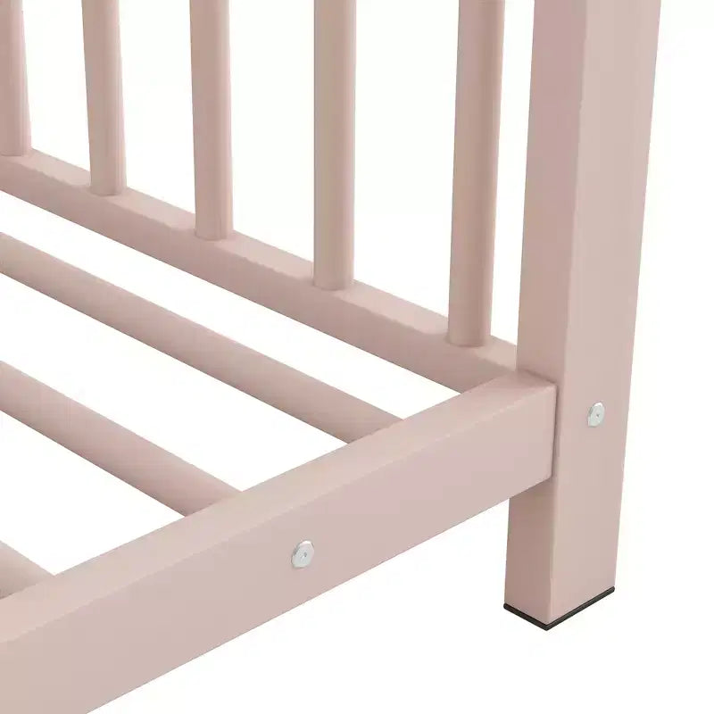 Lit cabane jumeau en métal pour enfants, lit plateforme Montessori avec cadre de toit, métal robuste, pas besoin de sommier, noir/blanc/rose