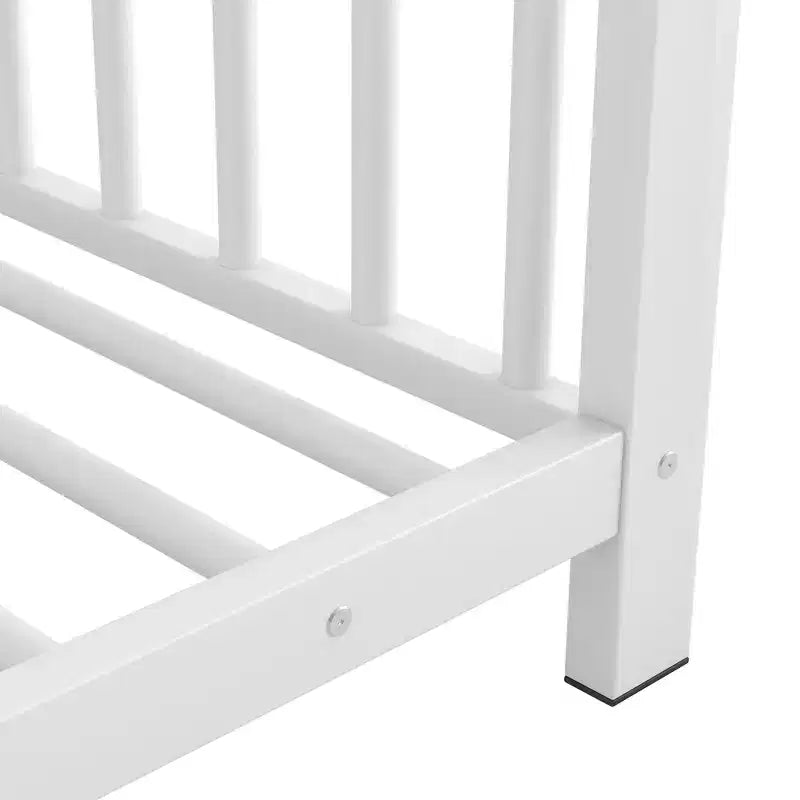 Lit cabane jumeau en métal pour enfants, lit plateforme Montessori avec cadre de toit, métal robuste, pas besoin de sommier, noir/blanc/rose